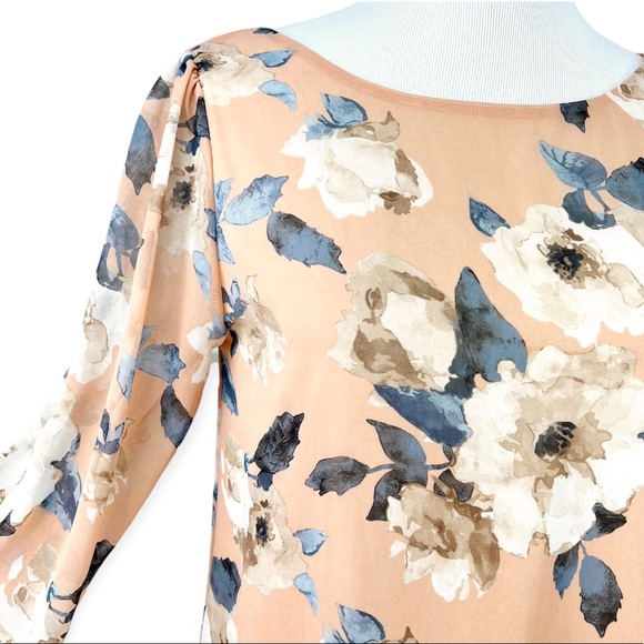 Lulus Blush Chiffon Floral Long Sleeve Shift Mini Dress Medium - Picture 6 of 12